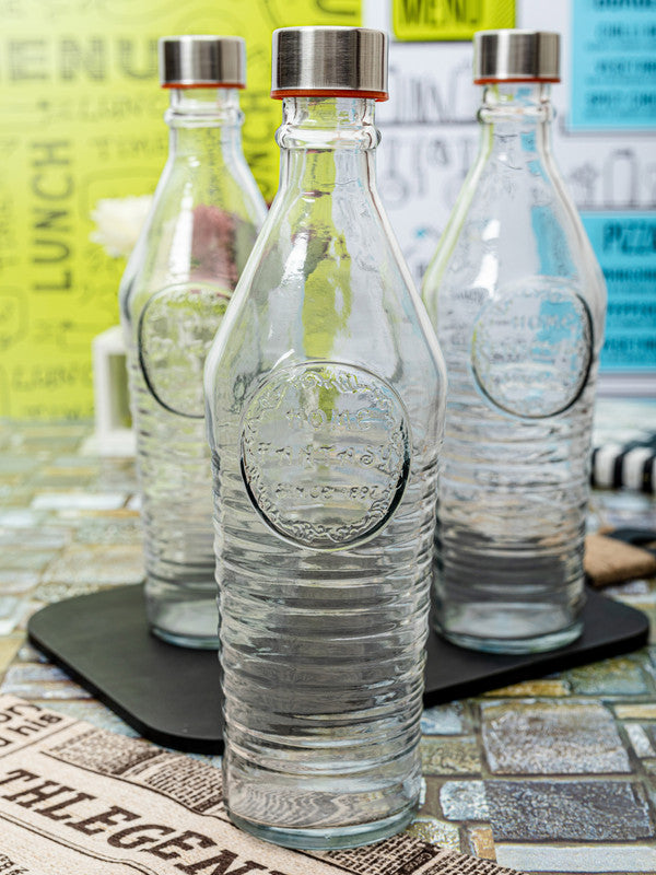 clear glass water bottle set