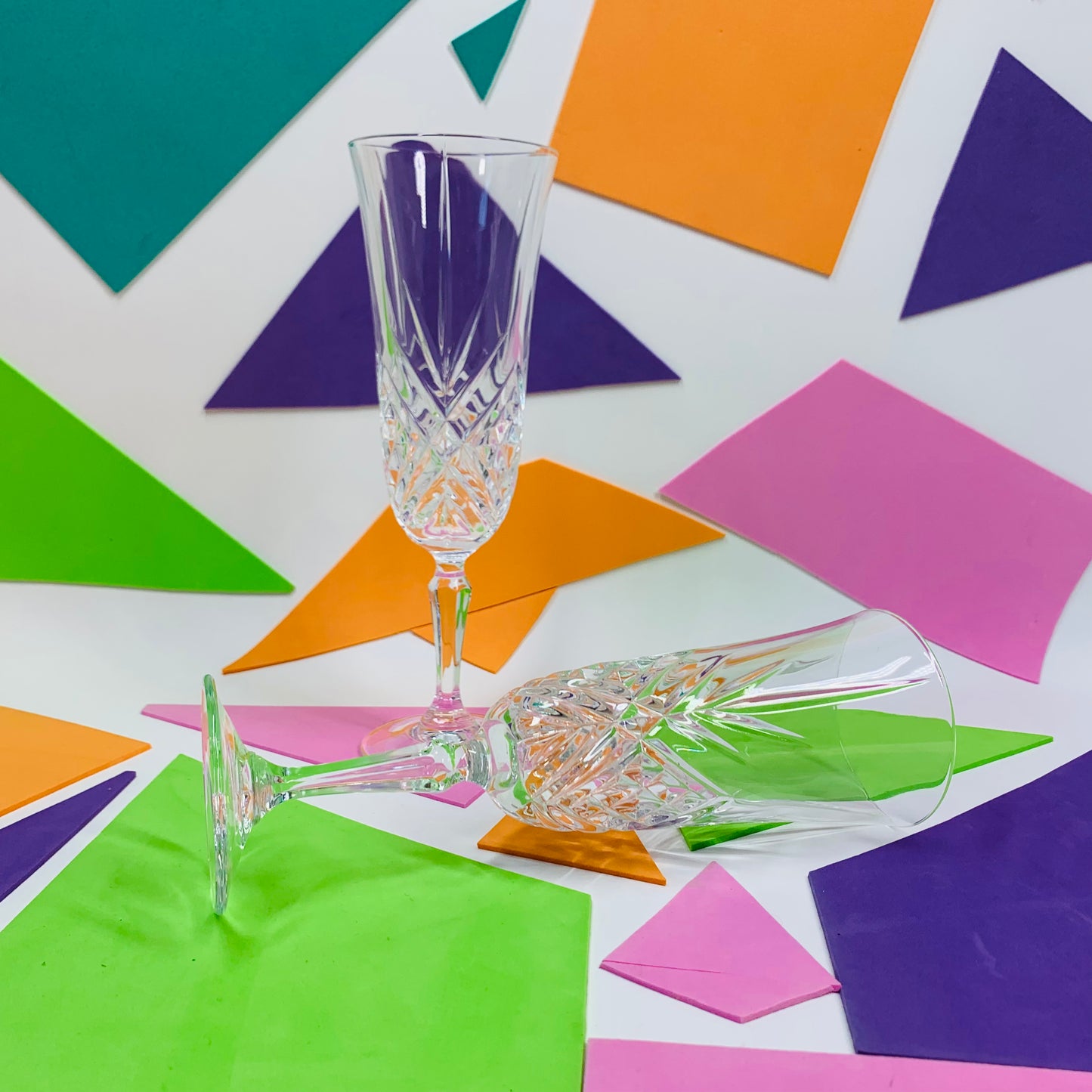 Vintage short stem Bohemian crystal champagne flutes