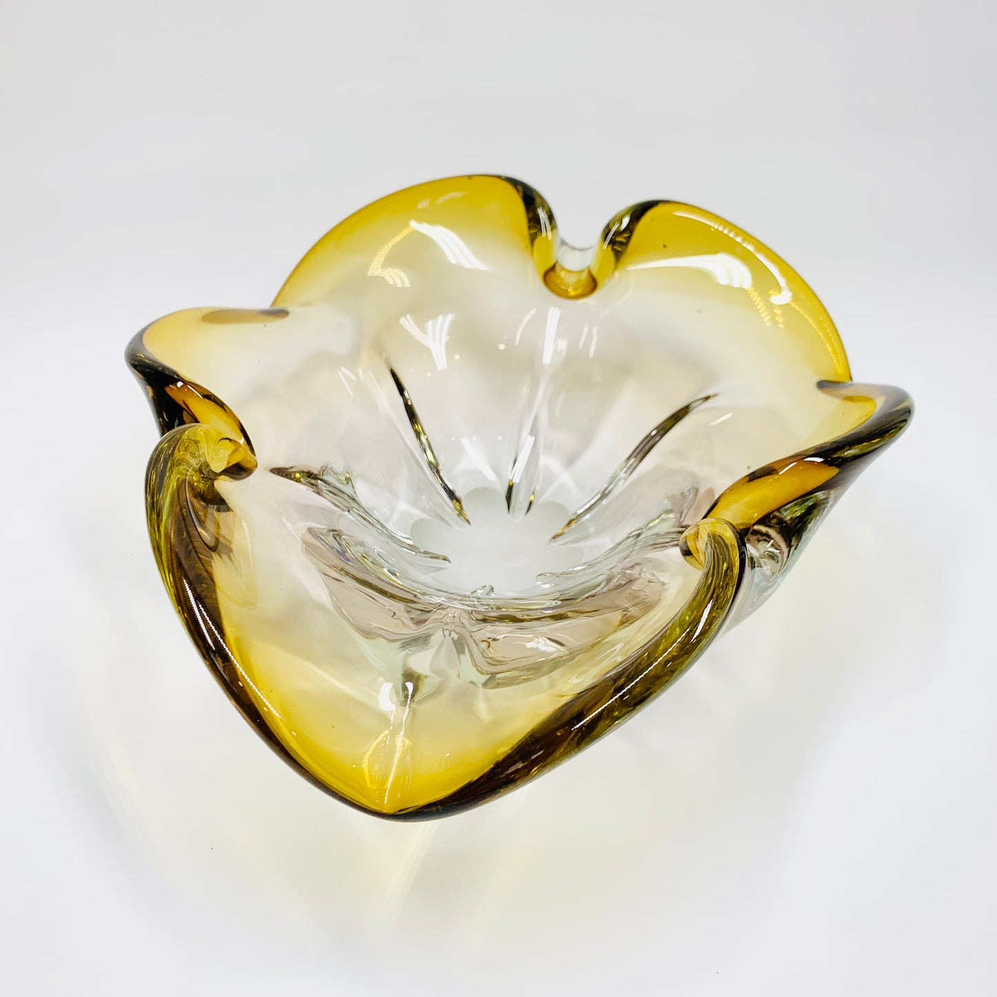 Large MCM Murano lip shape amber citrine glass fruit bowl/ashtray
