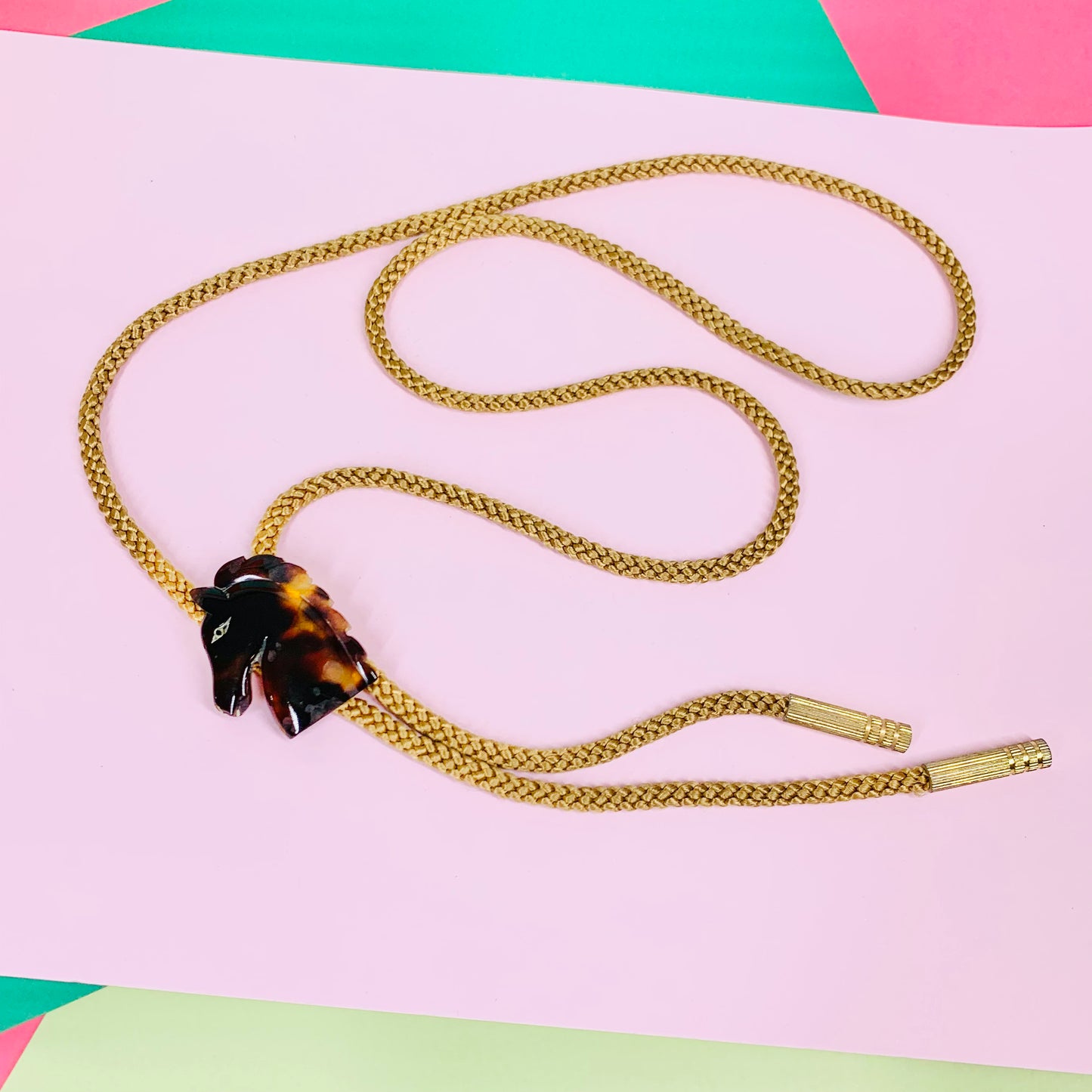 Extremely rare Midcentury Chinese carved tortoise shell bolo tie