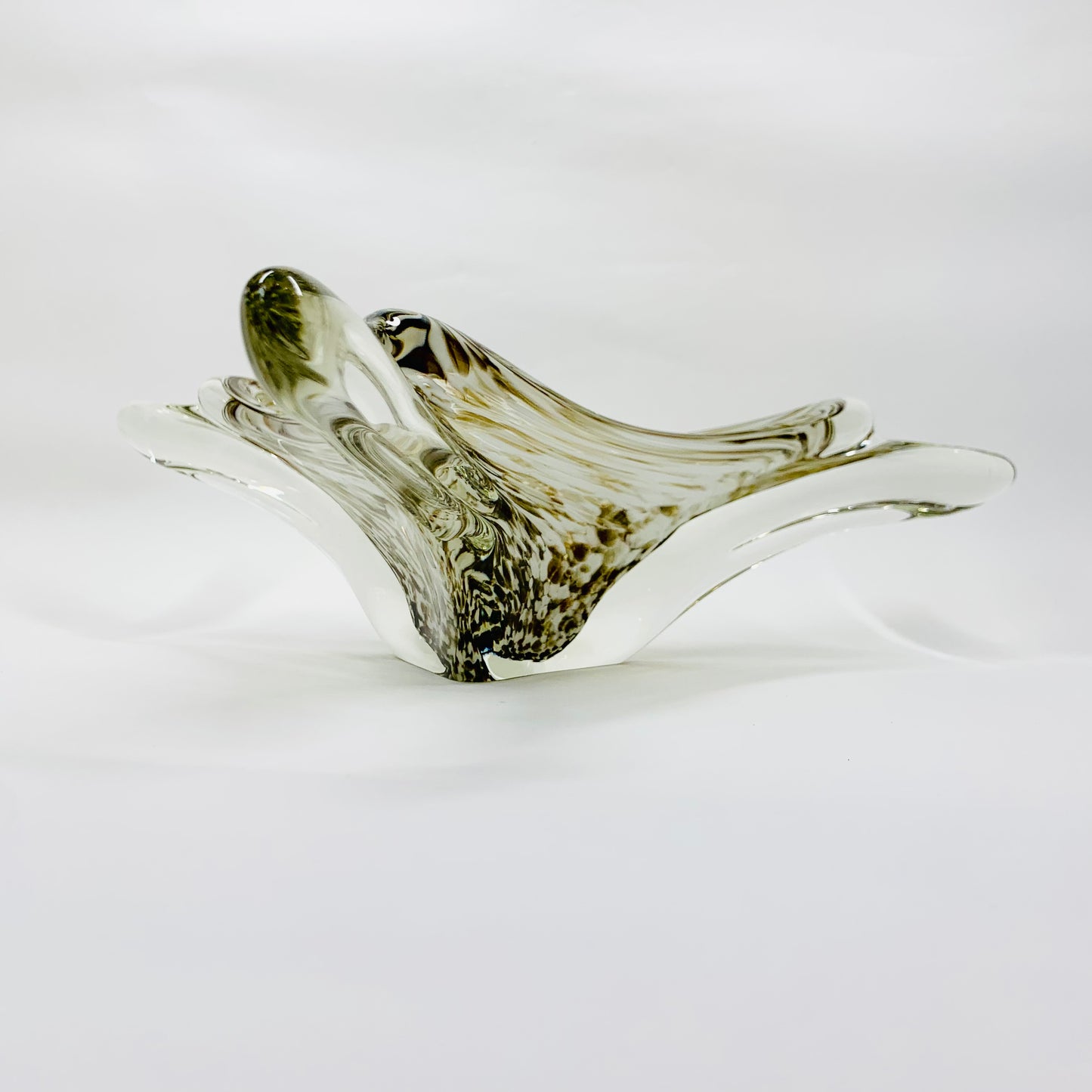 Extremely rare MCM Murano grey white brown speckled sommerso glass bowl