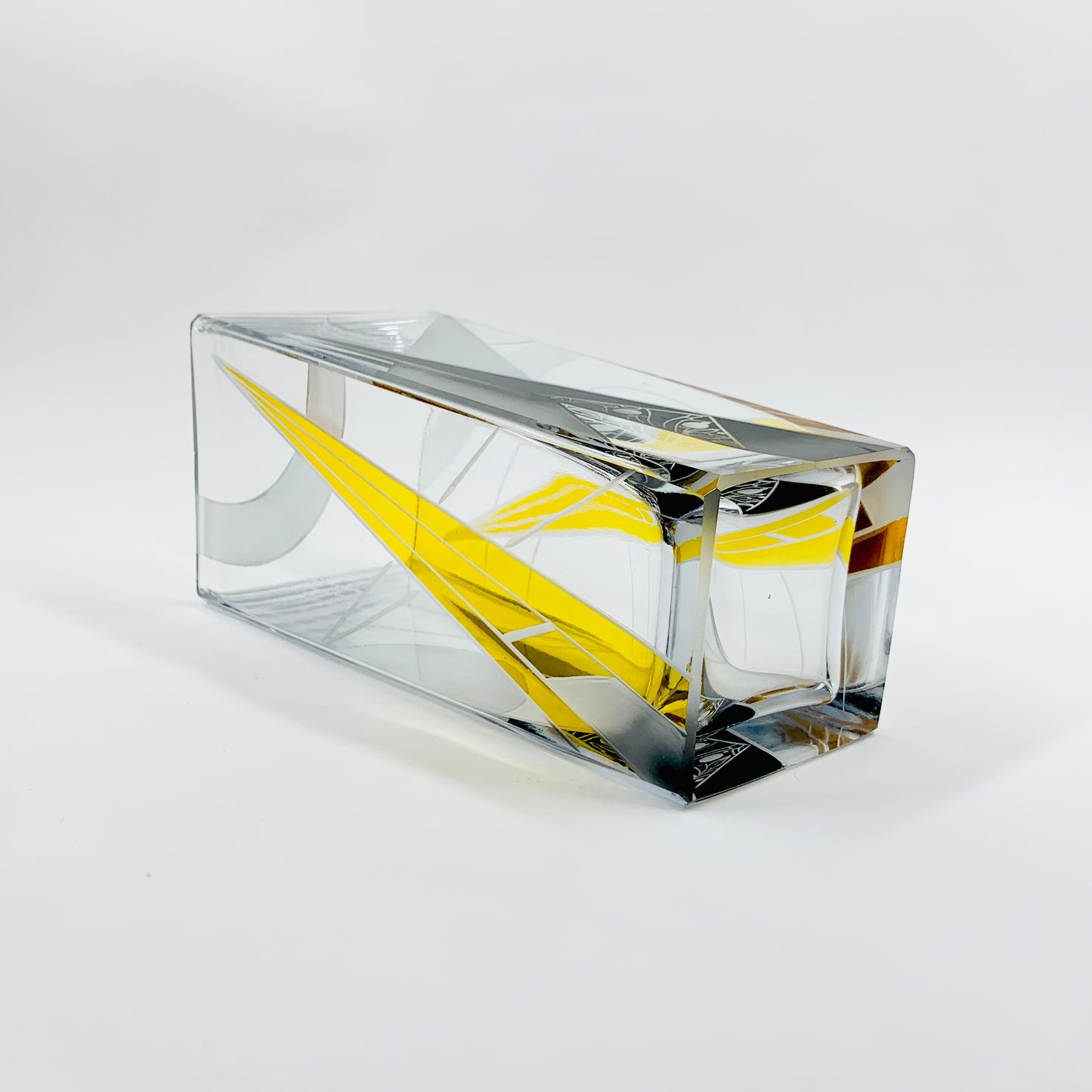 Antique Art Deco black and yellow enamel rectangular glass posy vase by Karl Palda