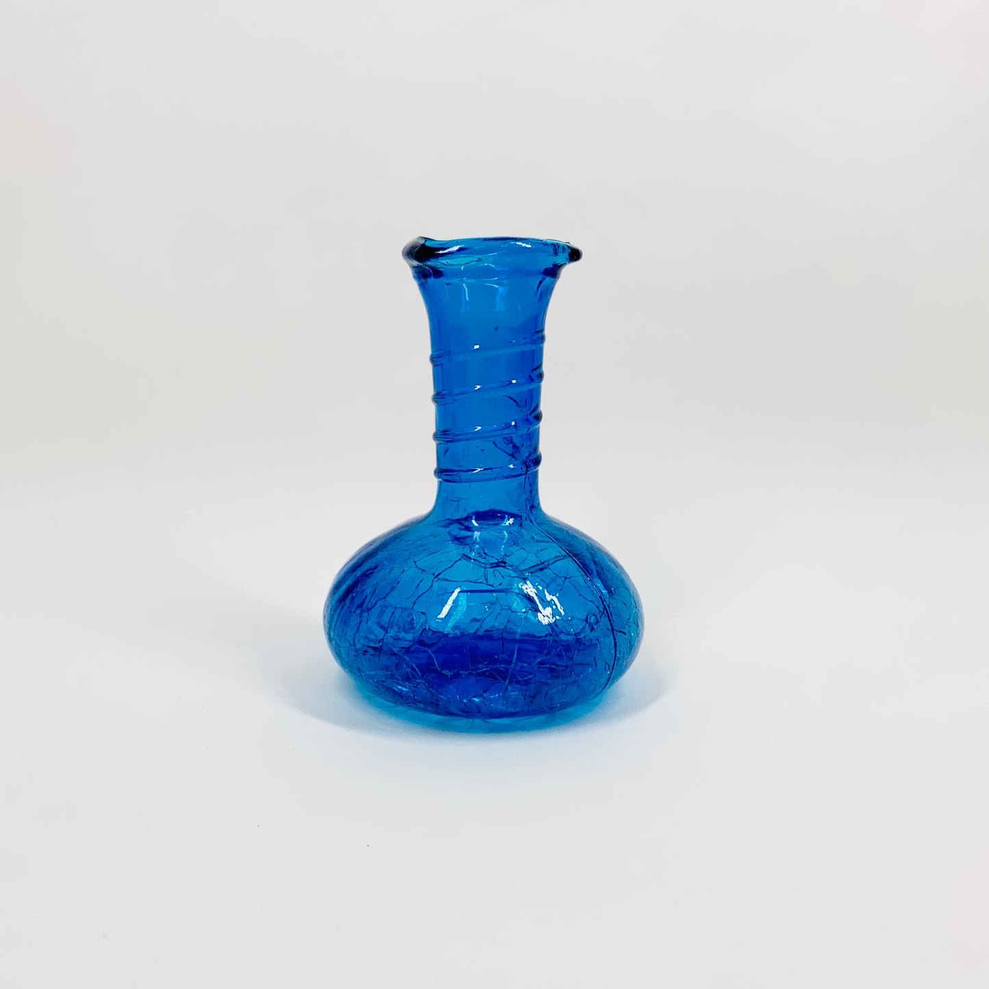 Antique Victorian blue crackle glass posy vase