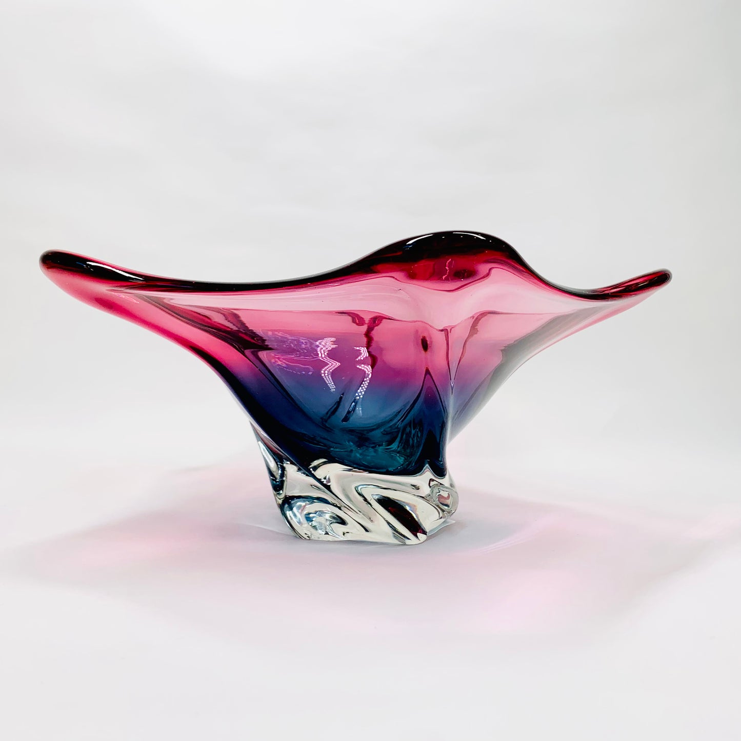 MCM Japanese pink & purple glass fruit/decor bowl with twist base