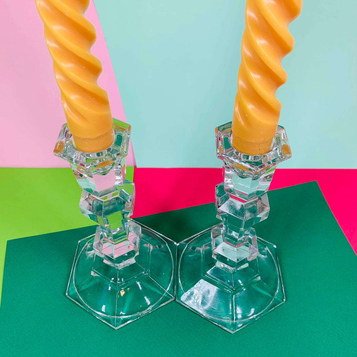 Vintage Art Deco revival crystal candle holders