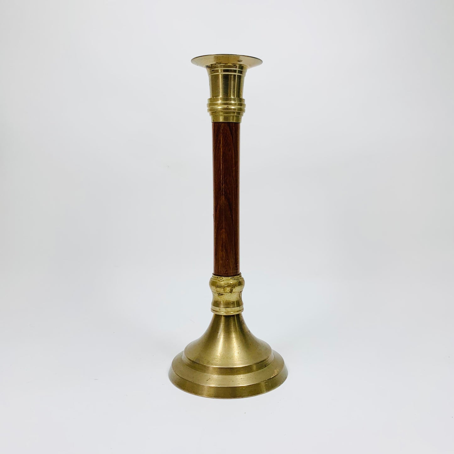 Vintage MCM wooden brass candle holders