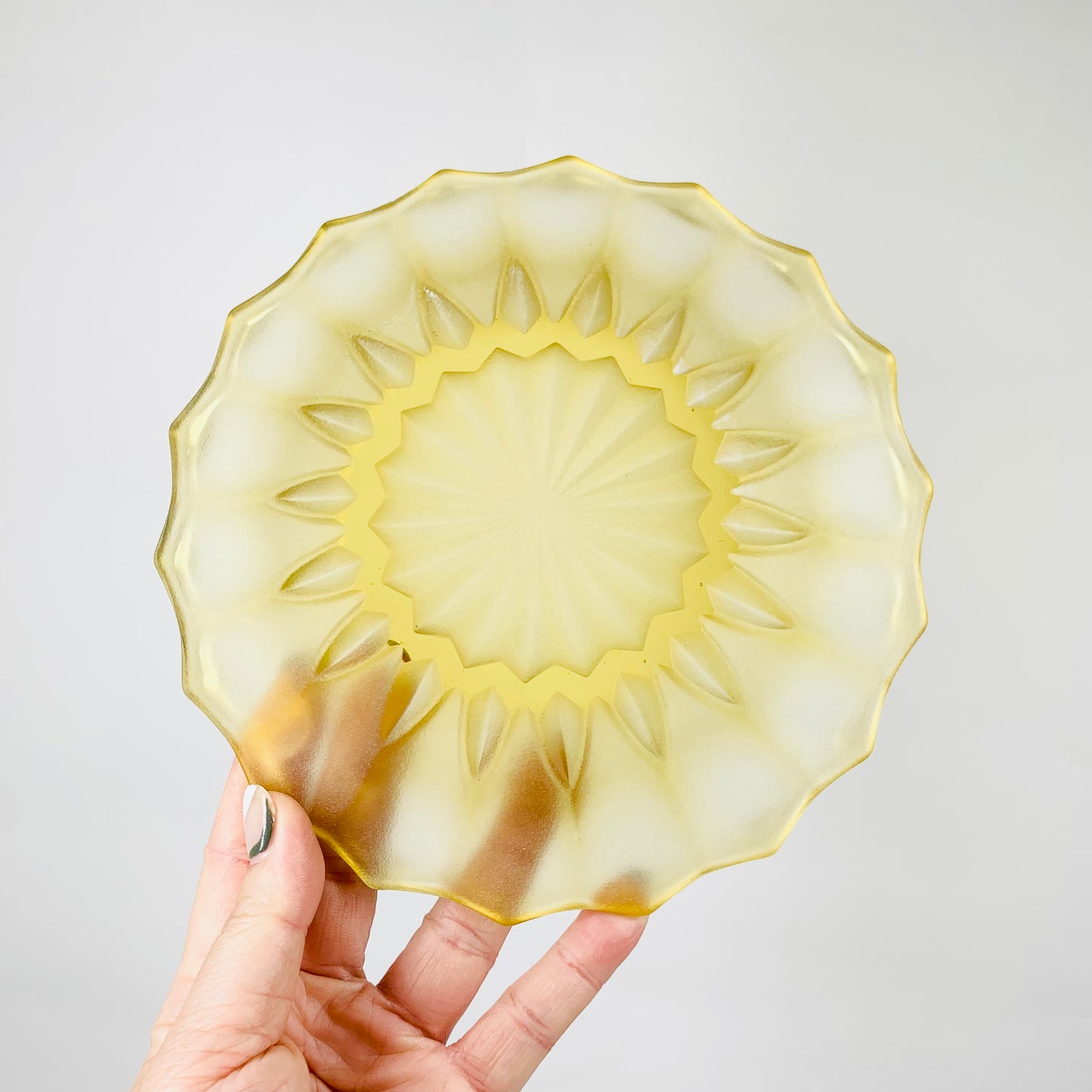Antique Art Deco green satin glass cake plate