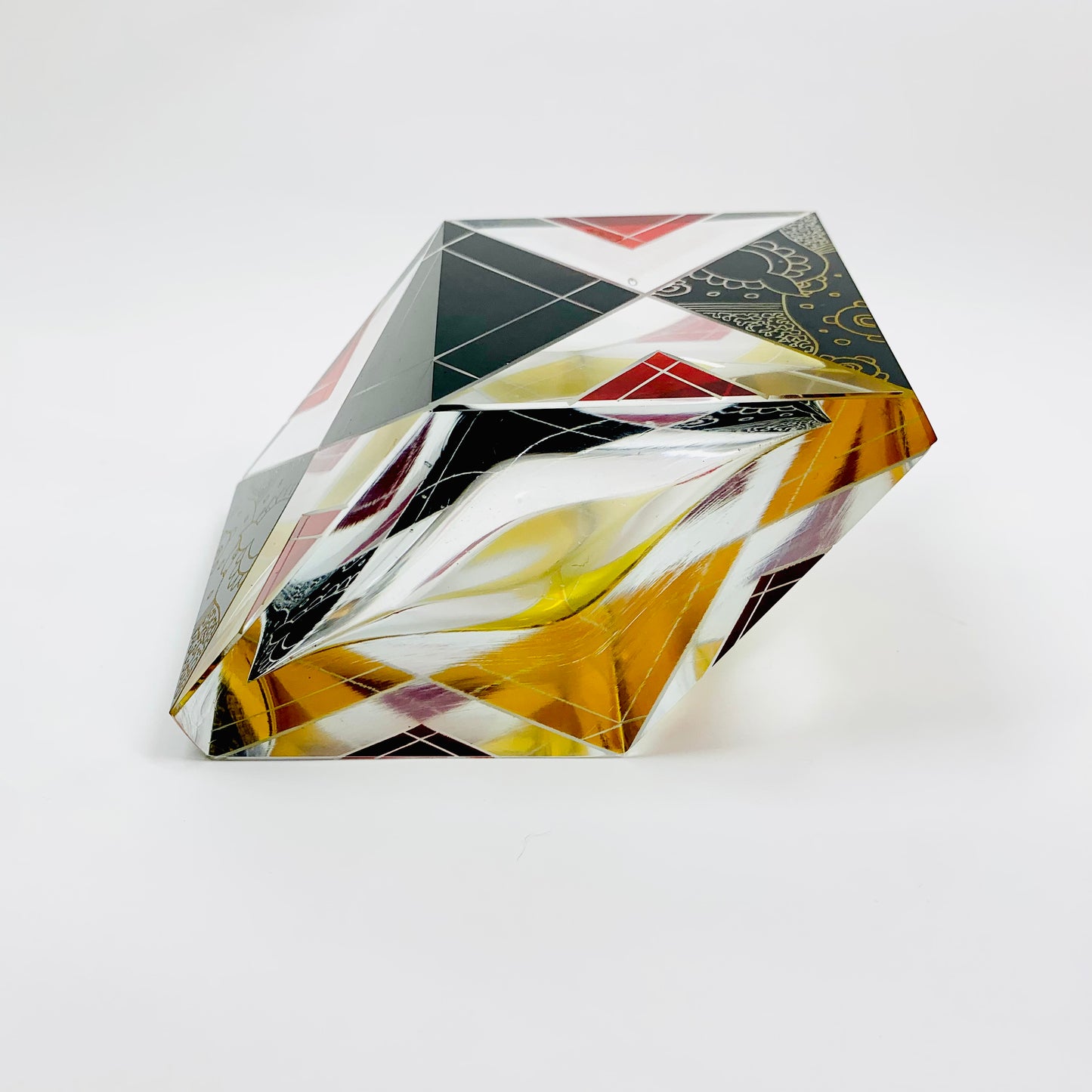 Extremely rare antique Art Deco citrine, ruby and black enamel hexagonal glass posy vase by Karl Palda