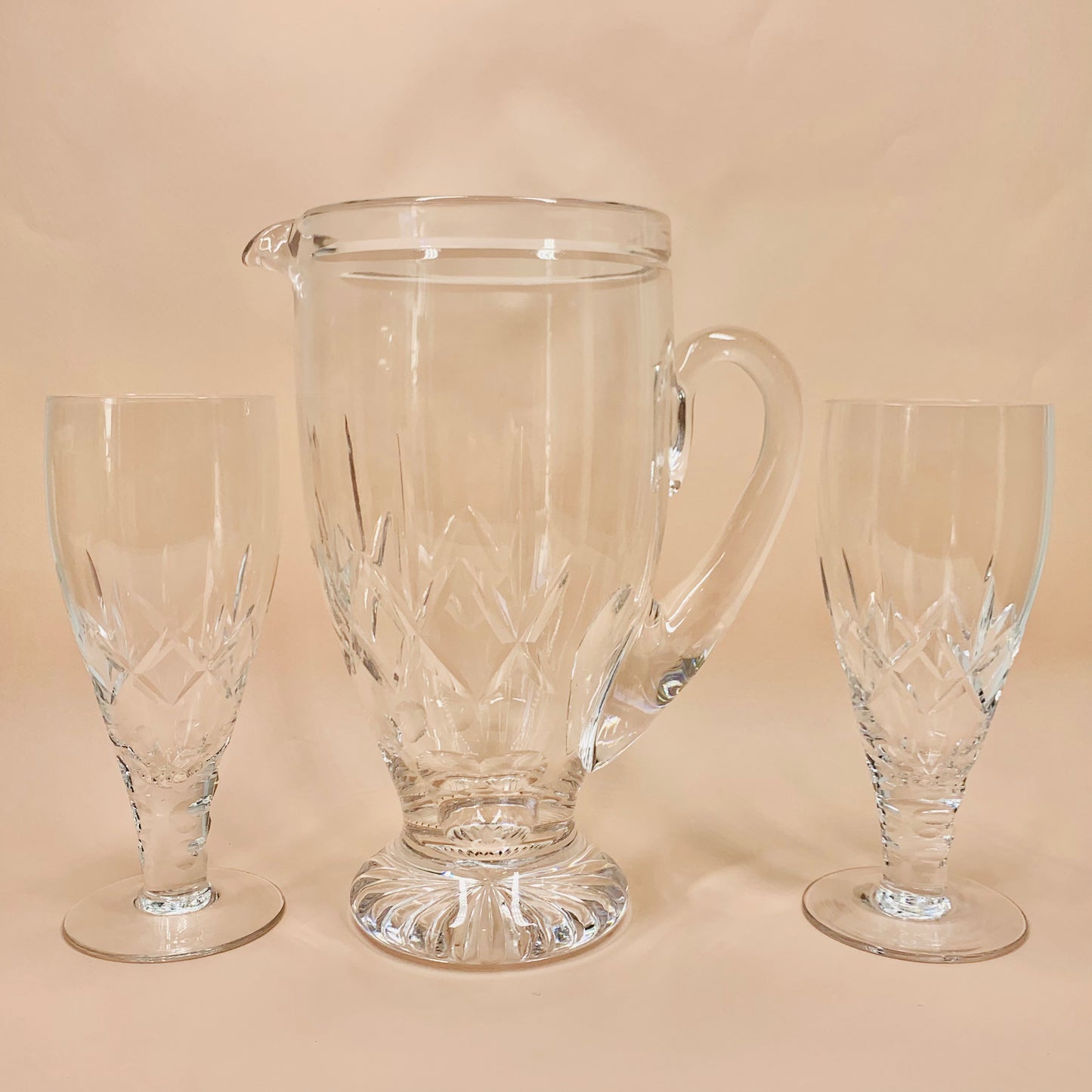 Rare complete Midcentury Stuart crystal jug with 6 matching glasses