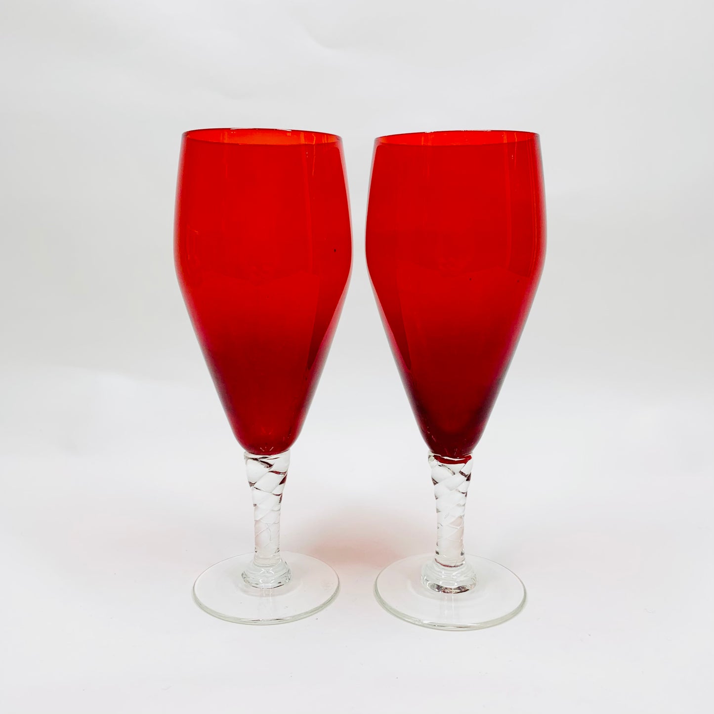 Midcentury Italian red twist short stem champagne/wine glasses