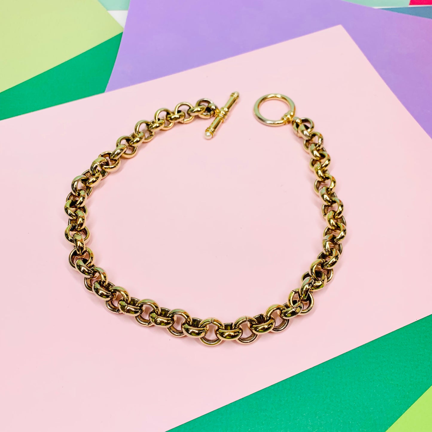 Rare 1970s triple plated thick and heavy fob gold necklace