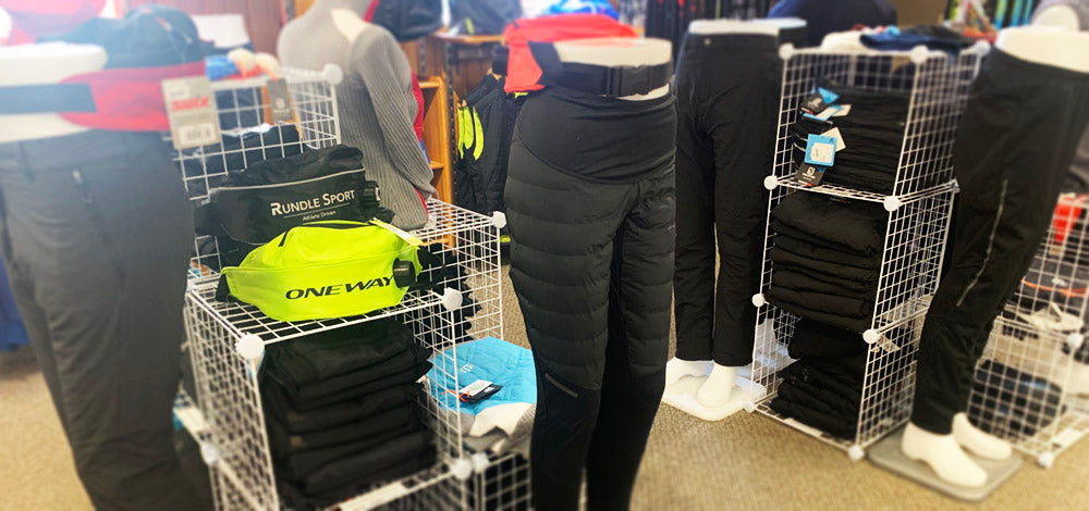 quilted cross country ski pants on mannequin