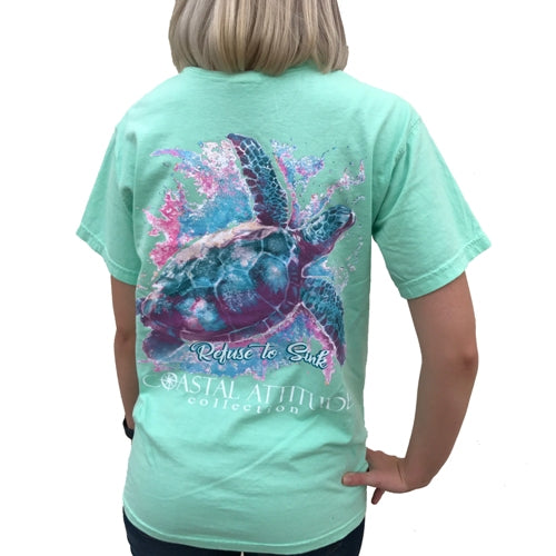 Southern Attitude Preppy Watercolor Turtle Comfort Colors Seafoam