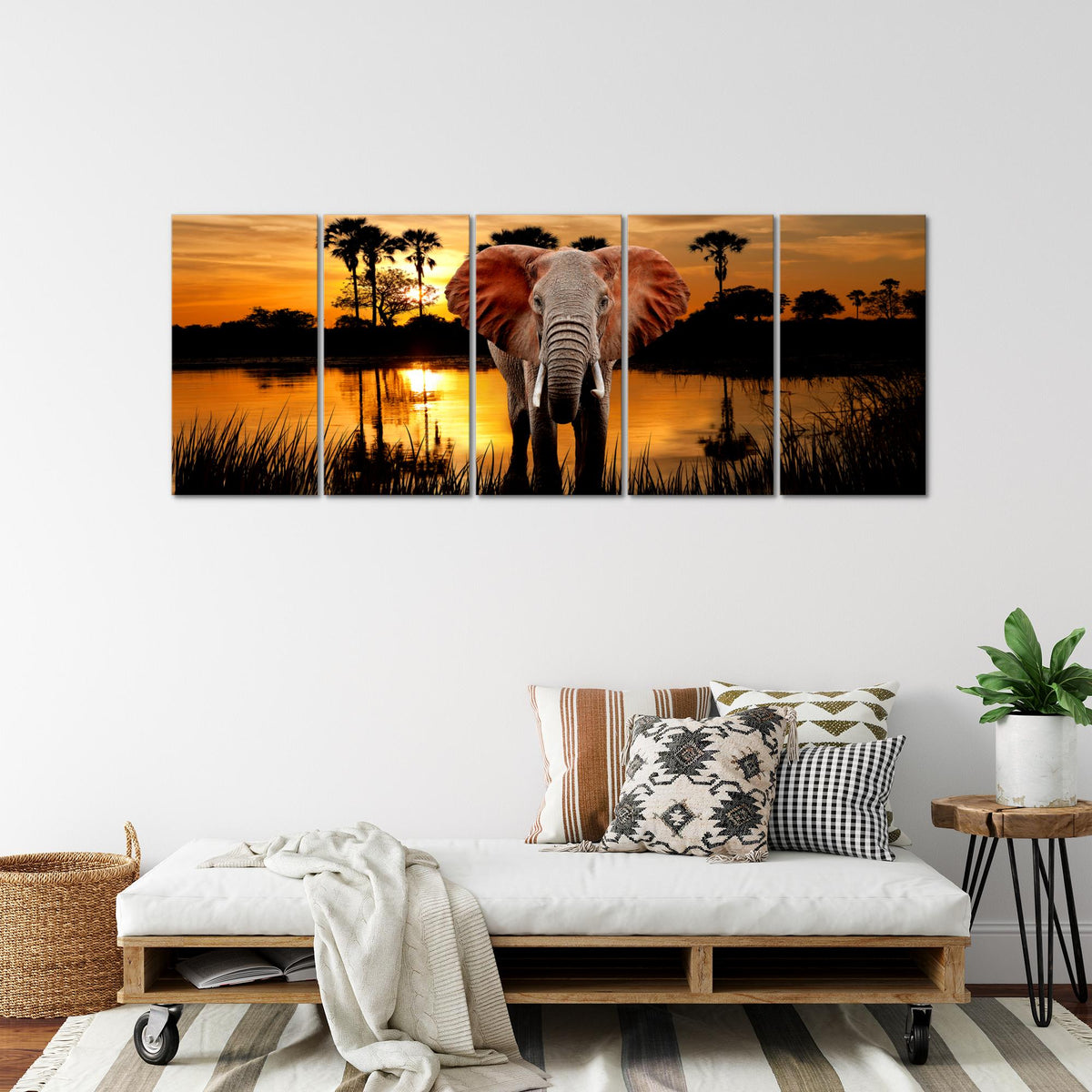 Bilder Afrika Elefant XXL Bild für Schlafzimmer Wohnzimmer Flur blau orange grau