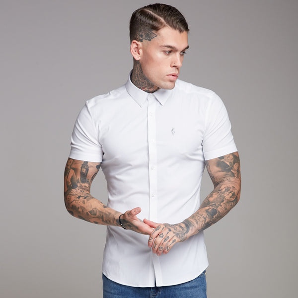 slim fit white short sleeve shirt