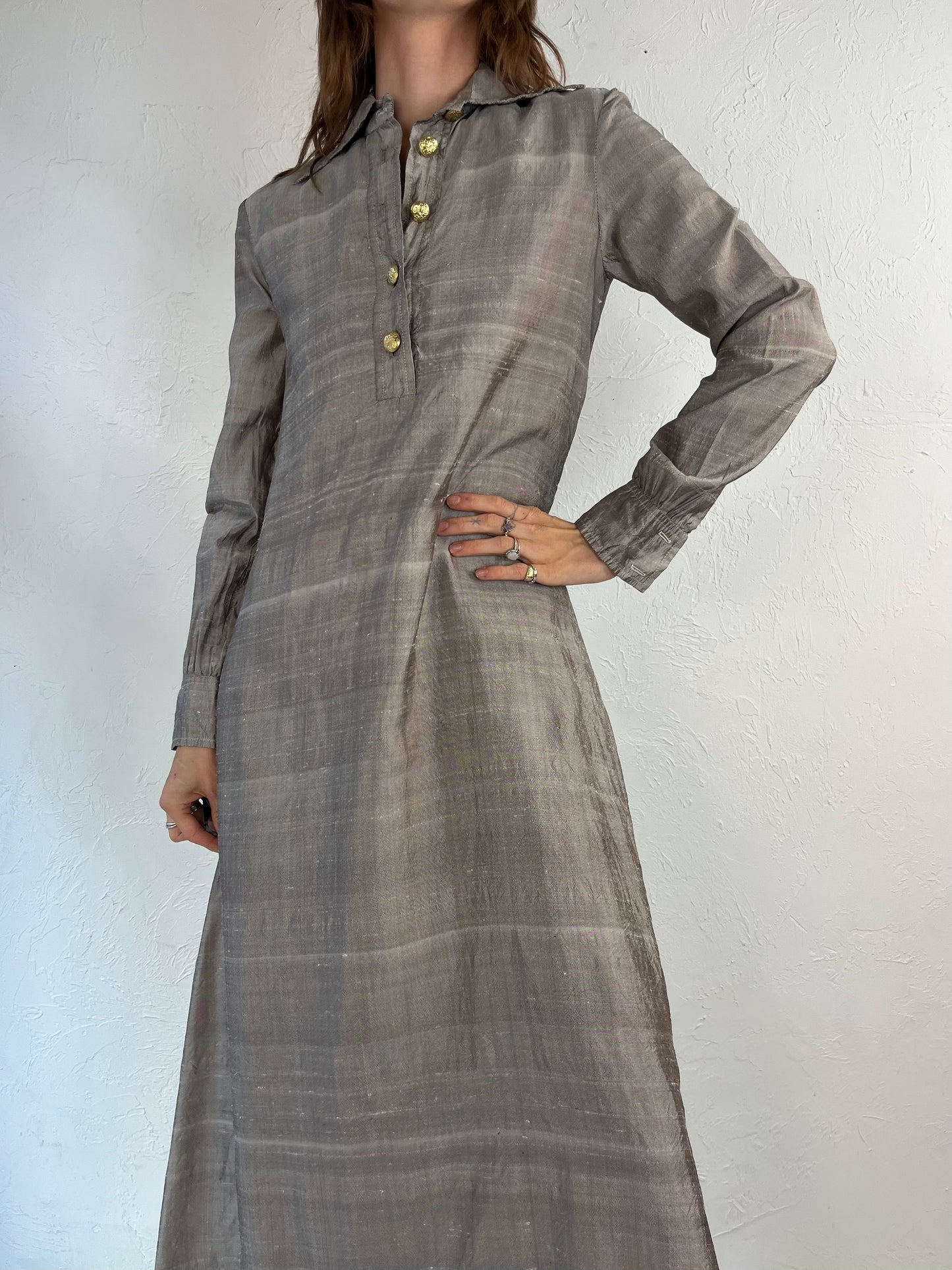 80s Gray Long Sleeve Kaftan Dress / Small