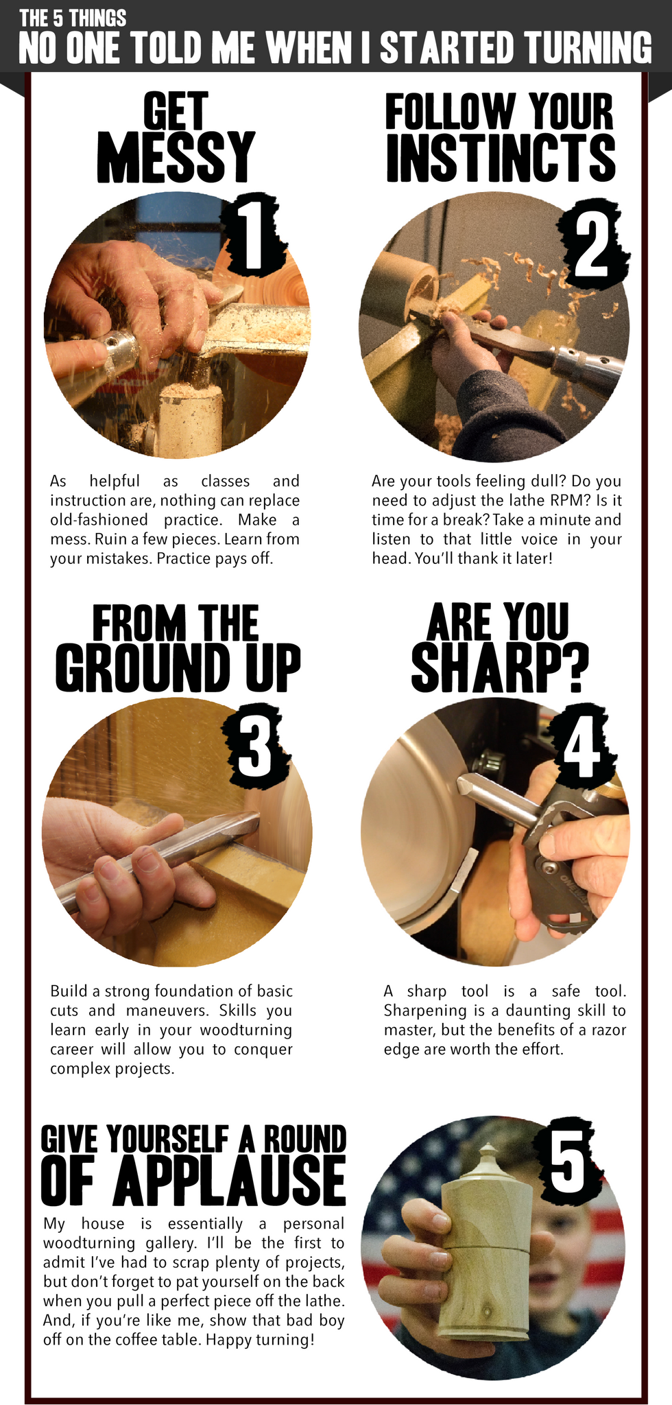 Five basic woodturning tips.