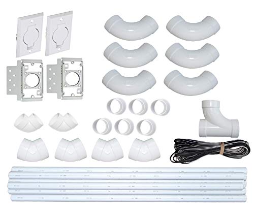 ZVac Central Vacuum Pipe & Inlet Installation Kit with 50 Feet of Pipes &  Wires Pre-Packaged with Wall Plates, Elbows, Brackets, Couplers & Sweep Ts