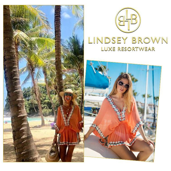 Anna Mavridis wears Orange Designer beach cover-up in Thailand by LindseyBrown resort wear