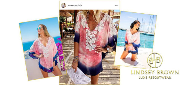 Anna Mavridis wears Pink & White Silk Cover up 