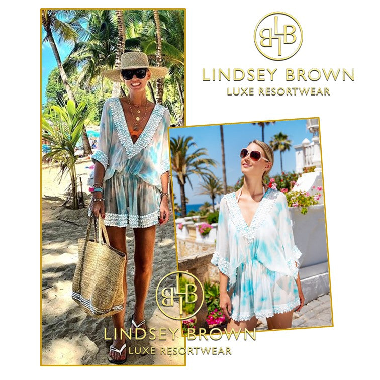 Anna Skoog Blue White Silk Kaftan dress by Lindsey Brown resort wear Anna Mavridis