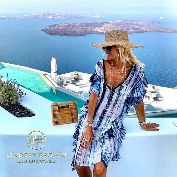 Anna Mavridis wears TieDYe Kaftan Dress in Santorini 