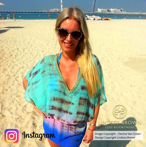 Denise Van Outen wearing Maldives Kaftan on holiday in Dubai