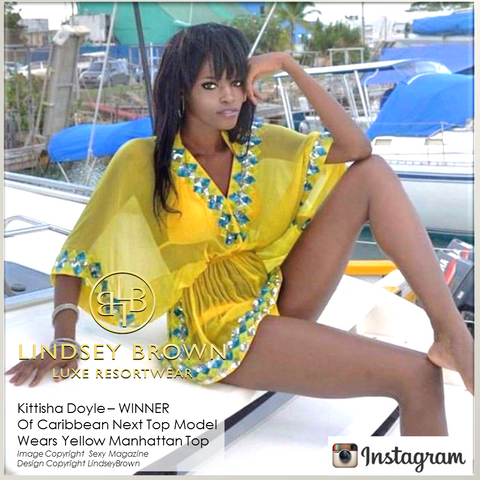 Kittisha Doyle winner of Caribbean Next Top Model wears LindseyBrown designer kaftans 