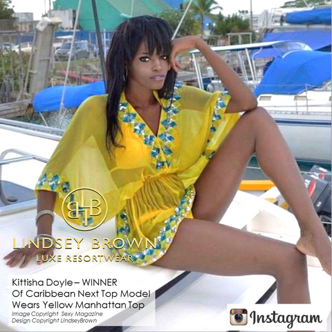 Winner of Caribben NExt Top Model Kittisha Doyle weearing Lindsey Brown Yellow Manhattan Top