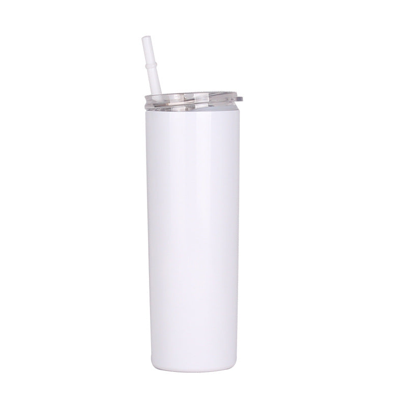 20oz Skinny Sublimation Blank Stainless Steel Tumbler w plastic straw white wholesale