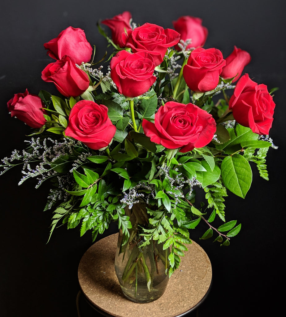 bouquet of red roses in vase