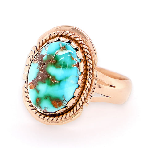 Handmade Gold Royston Turquoise Ring - Side