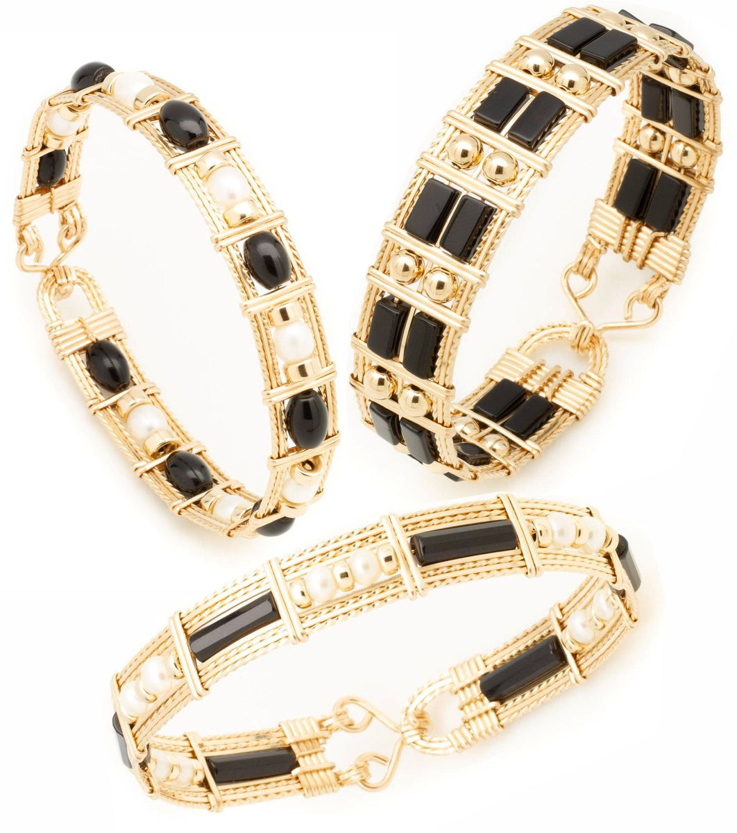 BLACK ONYX WIRE WRAPPED GOLD BRACELET (8 styles) – Twisted Wire Designs