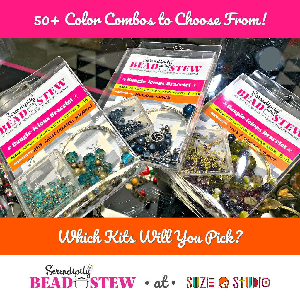 ​Suzie Q Studio's Serendipity BEAD STEW, easy jewelry-making kits, are combinations of premium quality beads and components from all over the world that are artfully and individually "hand-picked", in limited edition quantities​ -- right now we have 50+ colour combos available.