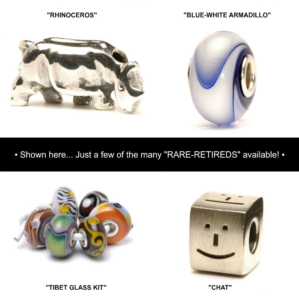 Rare & Retired Trollbeads including: Tibet Glass Kit, Blue-White Armadillo and the Skeleton Necklace, will be available to SEE & BUY at Suzie Q Studio. We’ll be adding lots more to our website so check back often.