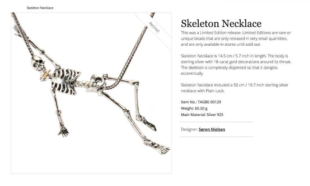 The Trollbeads Skeleton Necklace is one of the most INCREDIBLE necklaces that I've ever seen and ONLY 150 were available in North America! FYI... I'll have more info for you about this unique piece soon! Rare & Retired Trollbeads are available to SEE & BUY at Suzie Q Studio.