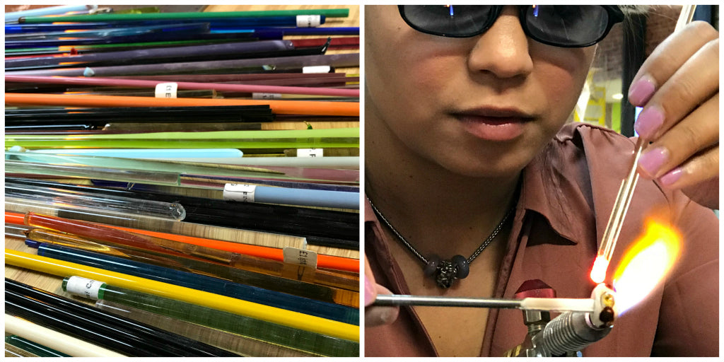 In 2018, as a fundraiser for Beads of Courage, Suzie Q Studio invited Trollbeads Glass Artist, Mariela Chavez, to demonstrate how a single flame is used to manipulate rods of glass in ways to create the exquisite colours, bubbles, stripes, flowers and patterns that Trollbeads are famous for.