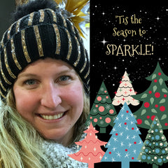 Crossroads Christmas Tree Gal, Elise, models our Swarovski Sparkle Togues