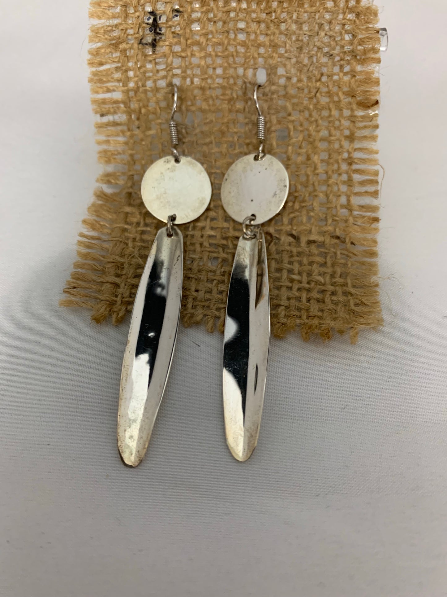 Silver plated long dangling circle drop earrings