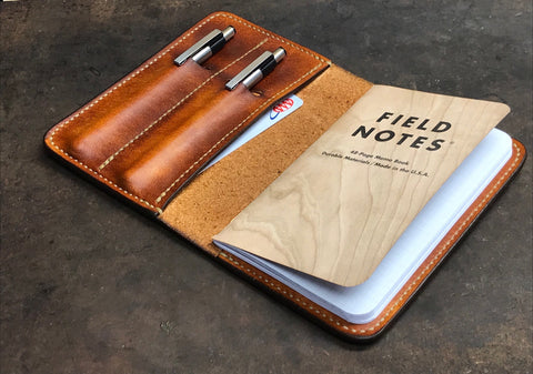 Leather field notes notebook cover hand made by Marty Flint