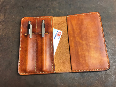 Brown leather field notes notebook cover with pen holder's hand made by Marty Flint