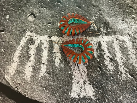 Leather earrings thunderbird petroglyphs 