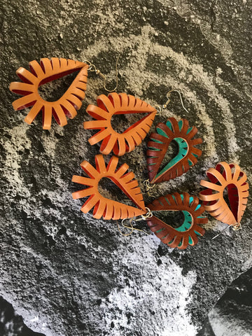 Leather earrings petroglyphs 