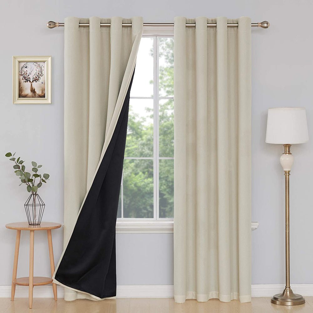 Deconovo Set Of 2 Solid Color Thermal Insulated 100 Blackout Curtains With Double Layer Faux