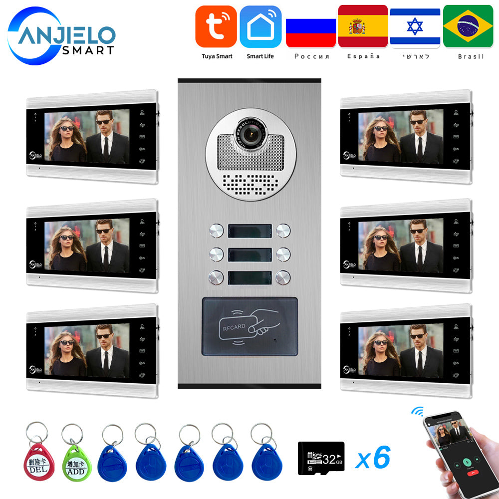 Anjielosmart 7" Tuya Smart Video Intercom For Home Video Doorphone Doorbell Camera Villa Wifi Video Intercom System Apartment
