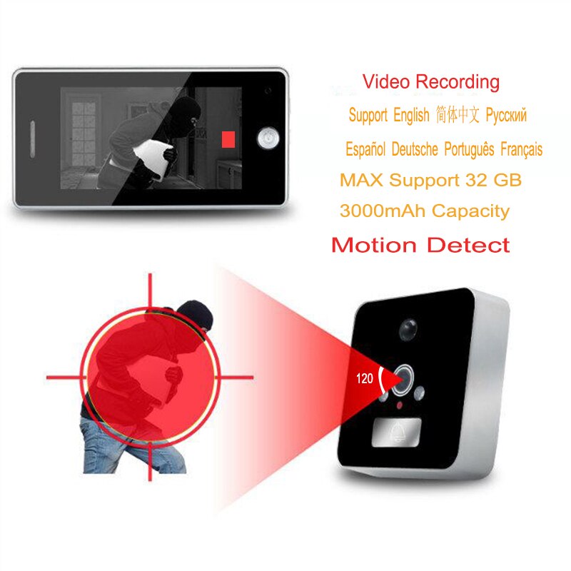 Smart Video Peephole Doorbell Camera LCDC Screen Door Viewer Video Recording Motion Detection Night Vision for Home Security