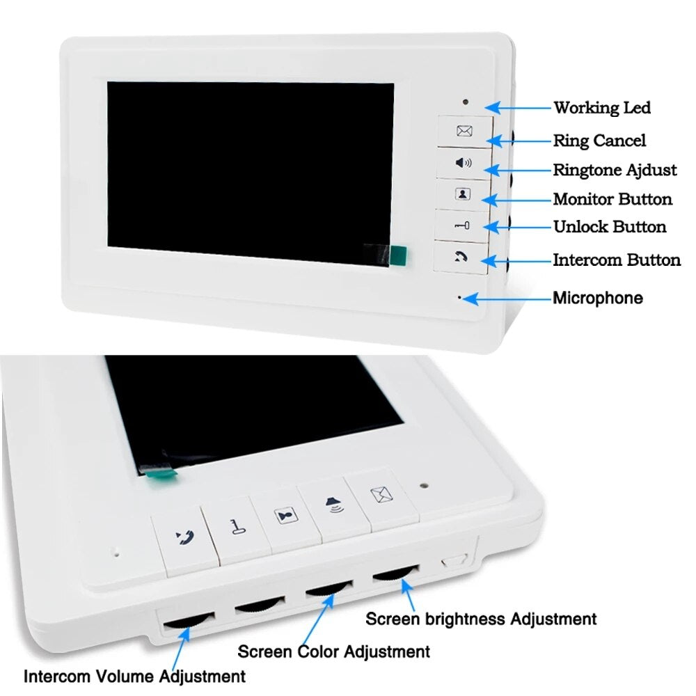 Wired Home 7 inch TFT Color Video Intercom Door Phone System RFID Camera Metal 700TVL with 2/3/4 Monitor for Multi Apartments