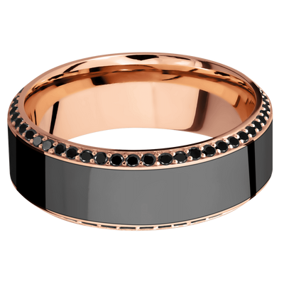 14k Rose Gold Ring with Black Diamonds and a Black Zirconium Inlay