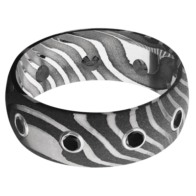 Tiger Damascus Steel Ring with Black Diamonds
