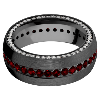 Black Zirconium Ring with Diamonds and Rubies